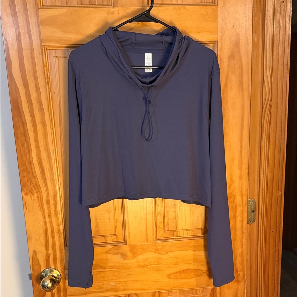 aerie Cropped Hooded Long Sleeve Top - Deep Navy